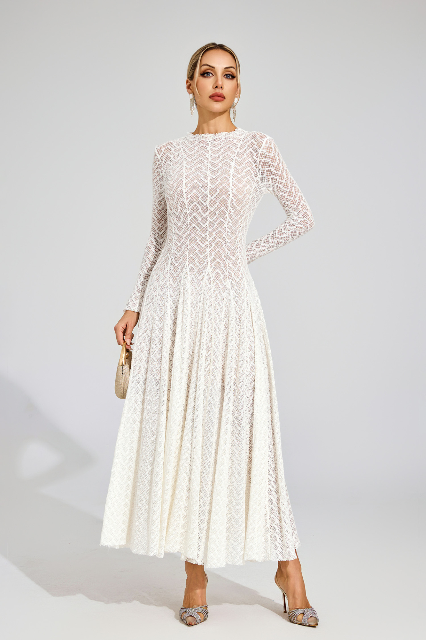 Ruth White Lace Long Sleeve Dress