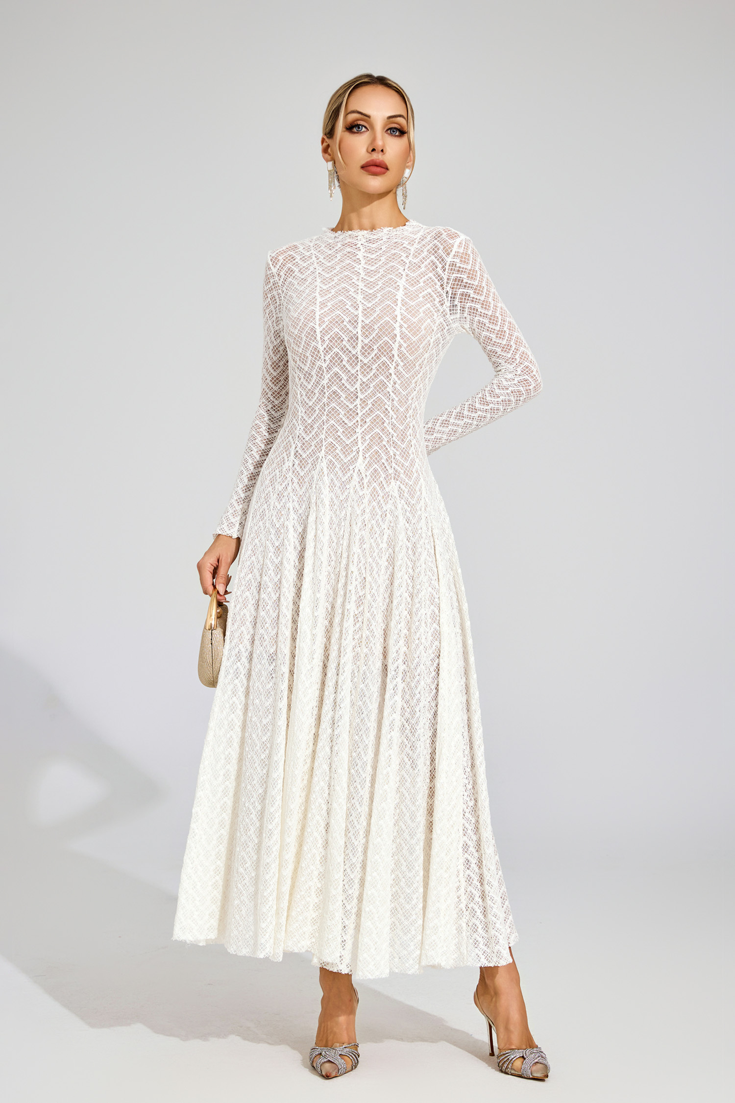 Ruth White Lace Long Sleeve Dress