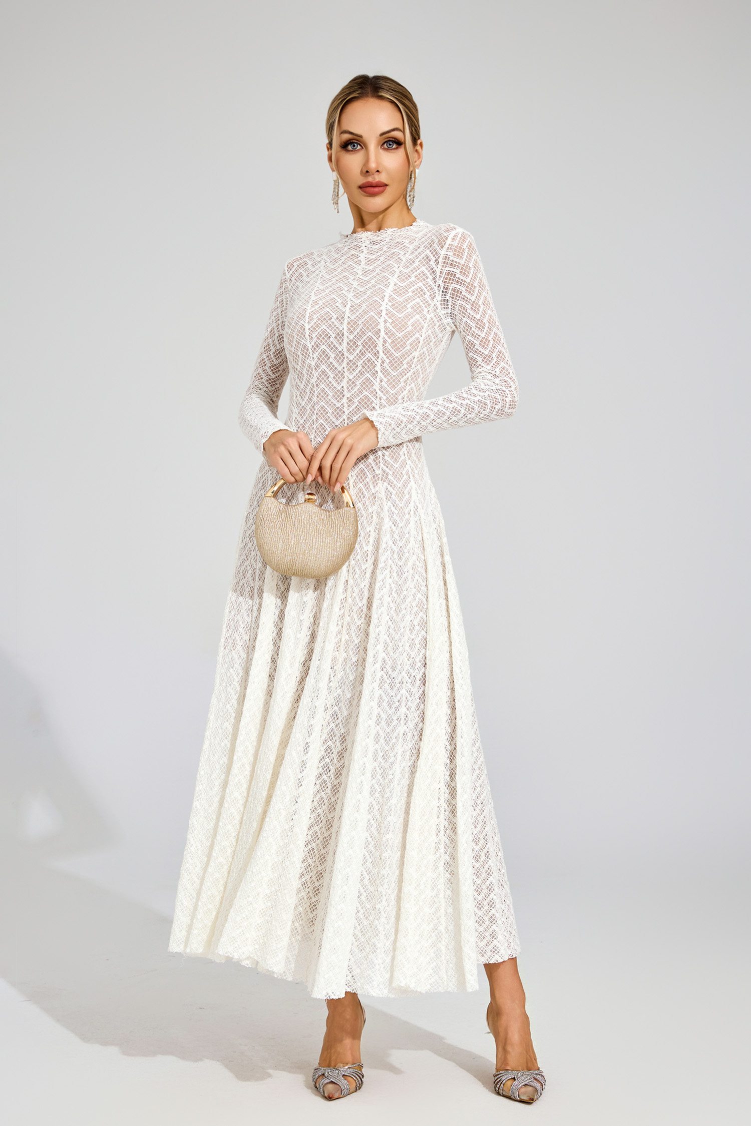 Ruth White Lace Long Sleeve Dress
