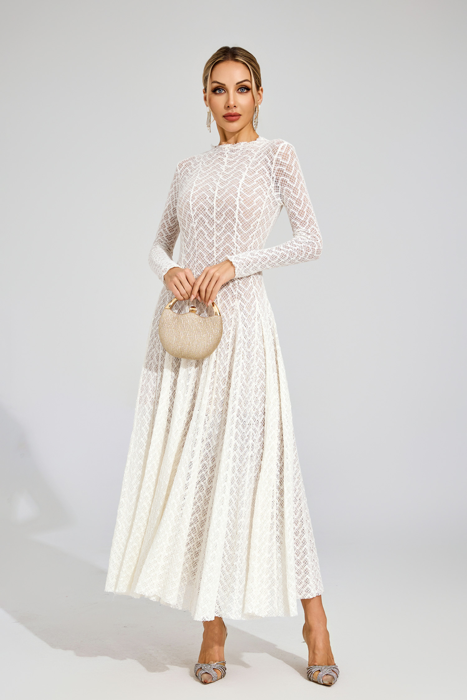 Ruth White Lace Long Sleeve Dress