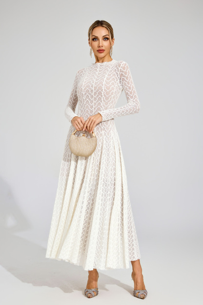 Ruth White Lace Long Sleeve Dress