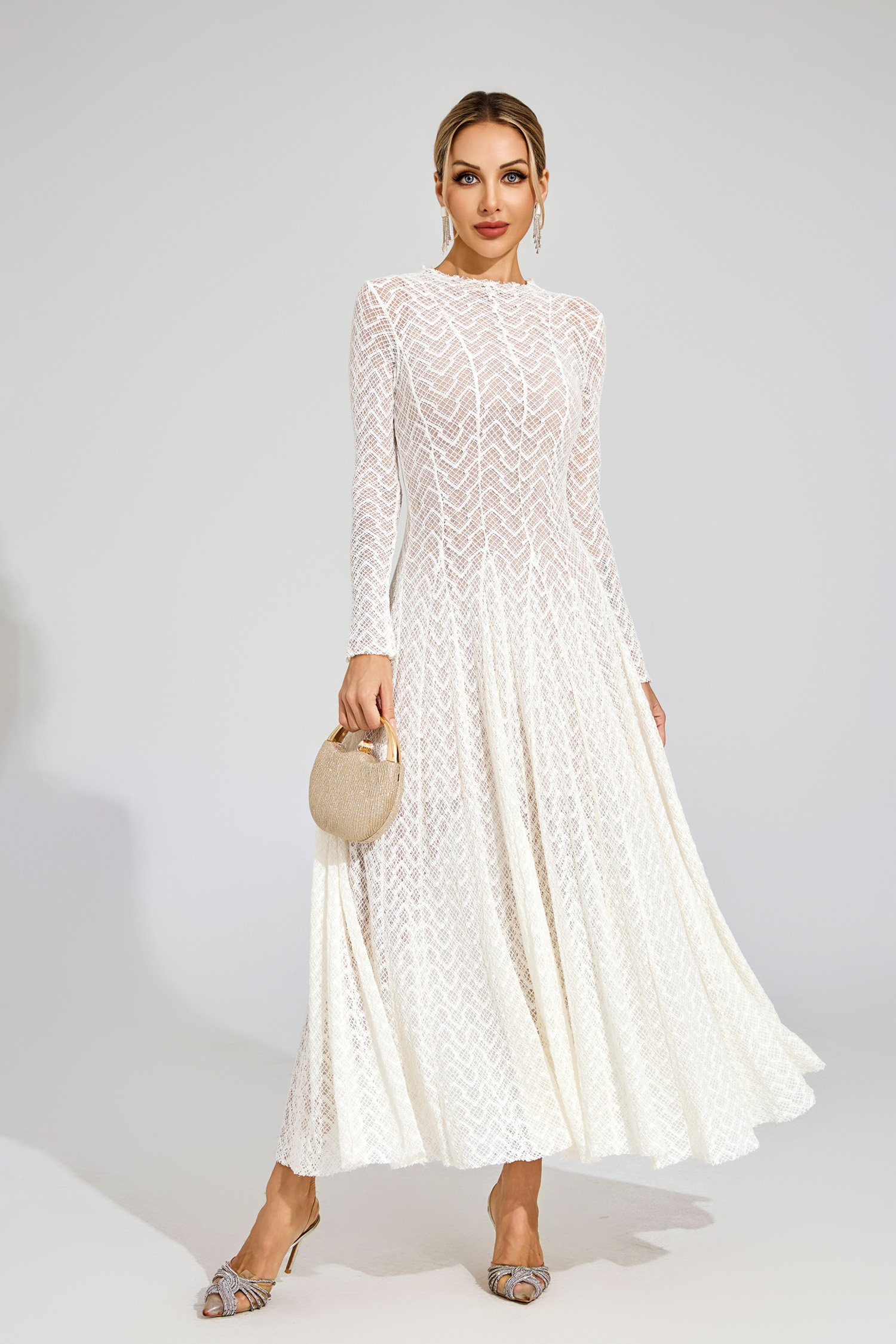 Ruth White Lace Long Sleeve Dress