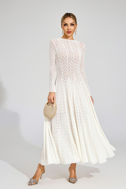Ruth White Lace Long Sleeve Dress