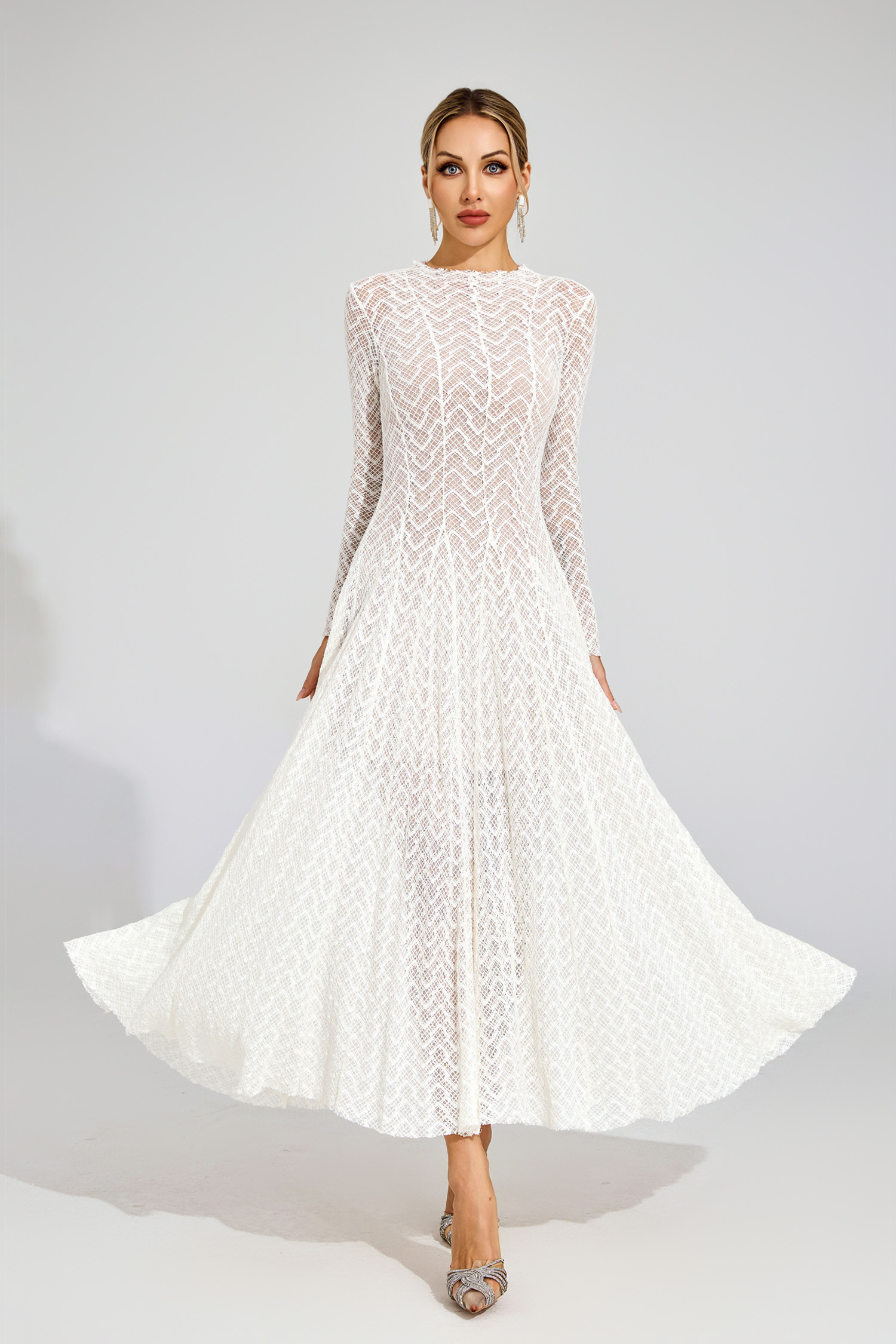 Ruth White Lace Long Sleeve Dress