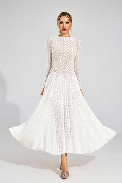 Ruth White Lace Long Sleeve Dress