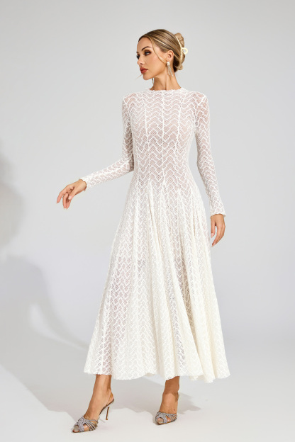 Ruth White Lace Long Sleeve Dress
