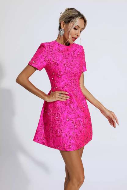 Kate Pink Jacquard Floral Mini Dress