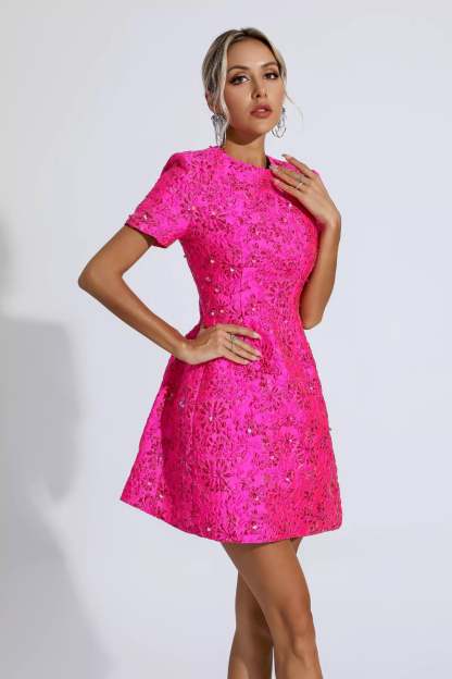 Kate Pink Jacquard Floral Mini Dress
