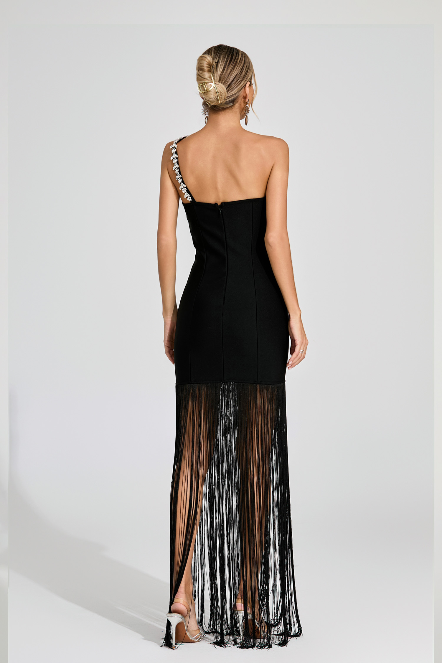 Flora Black One Shoulder Fringe Dress