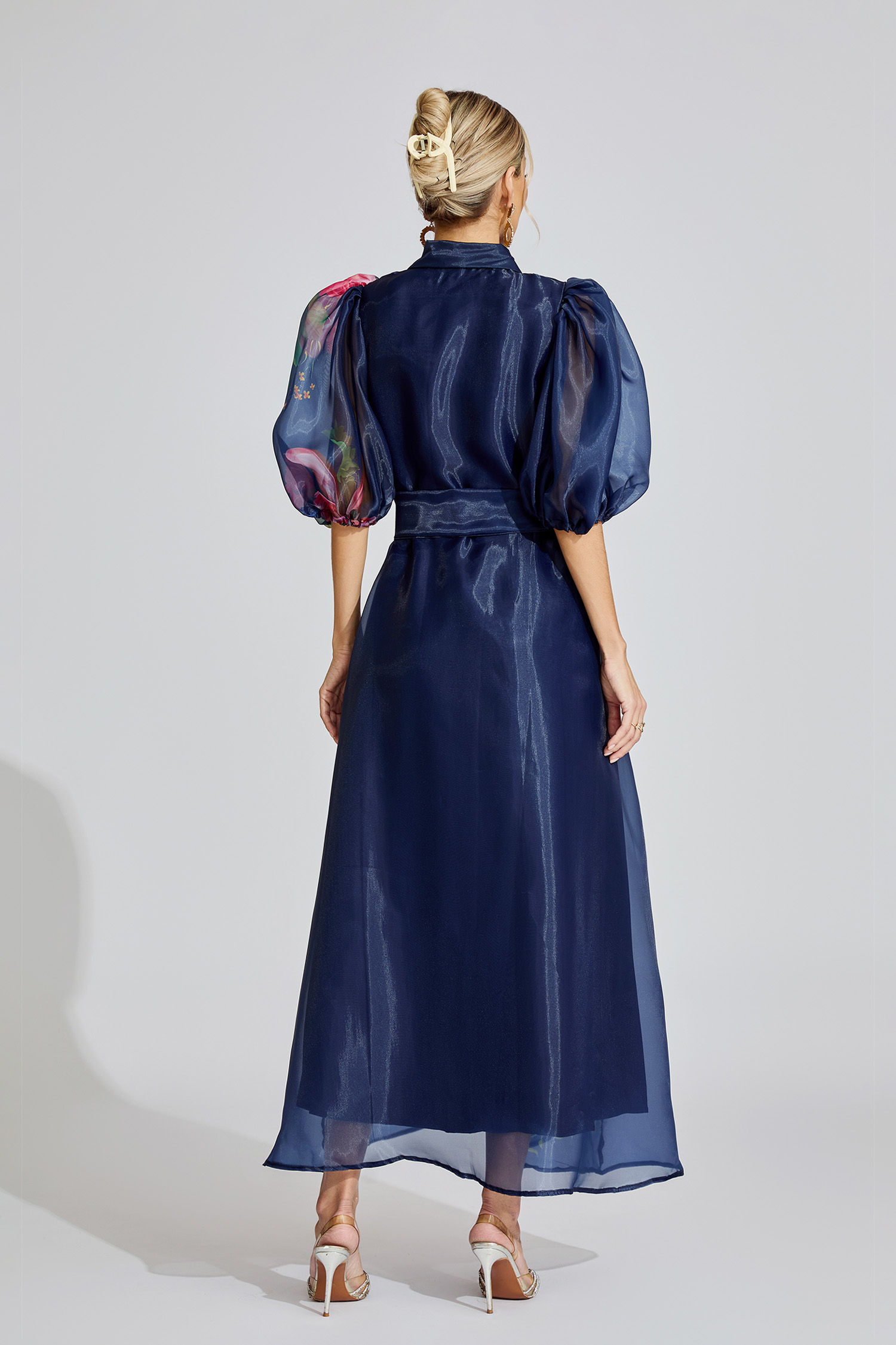 Penelope Blue French 3D Floral Maxi Dress