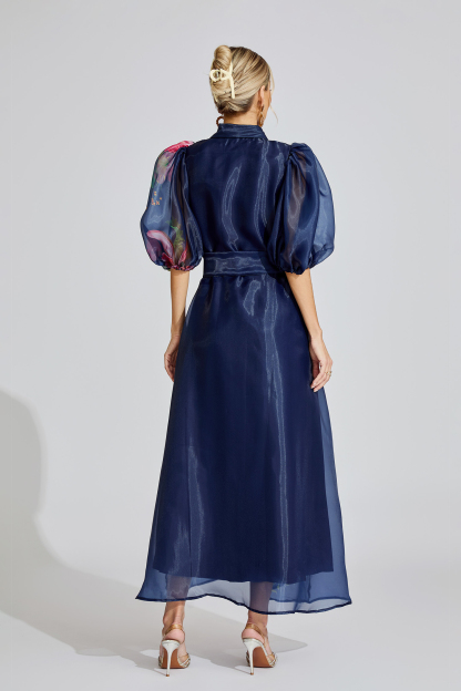 Penelope Blue French 3D Floral Maxi Dress