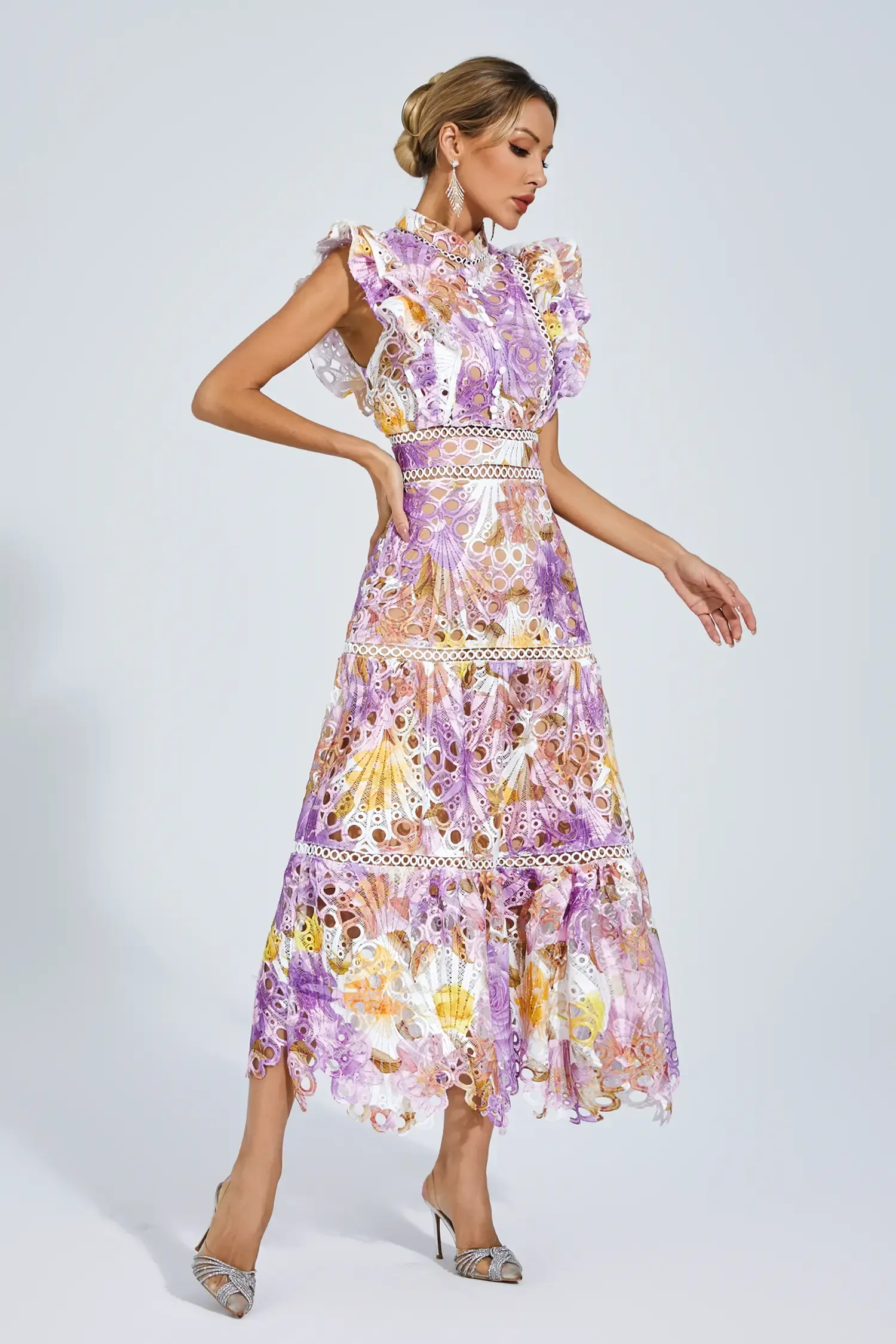 Farrah Purple Hollow Sleeveless Midi Dress