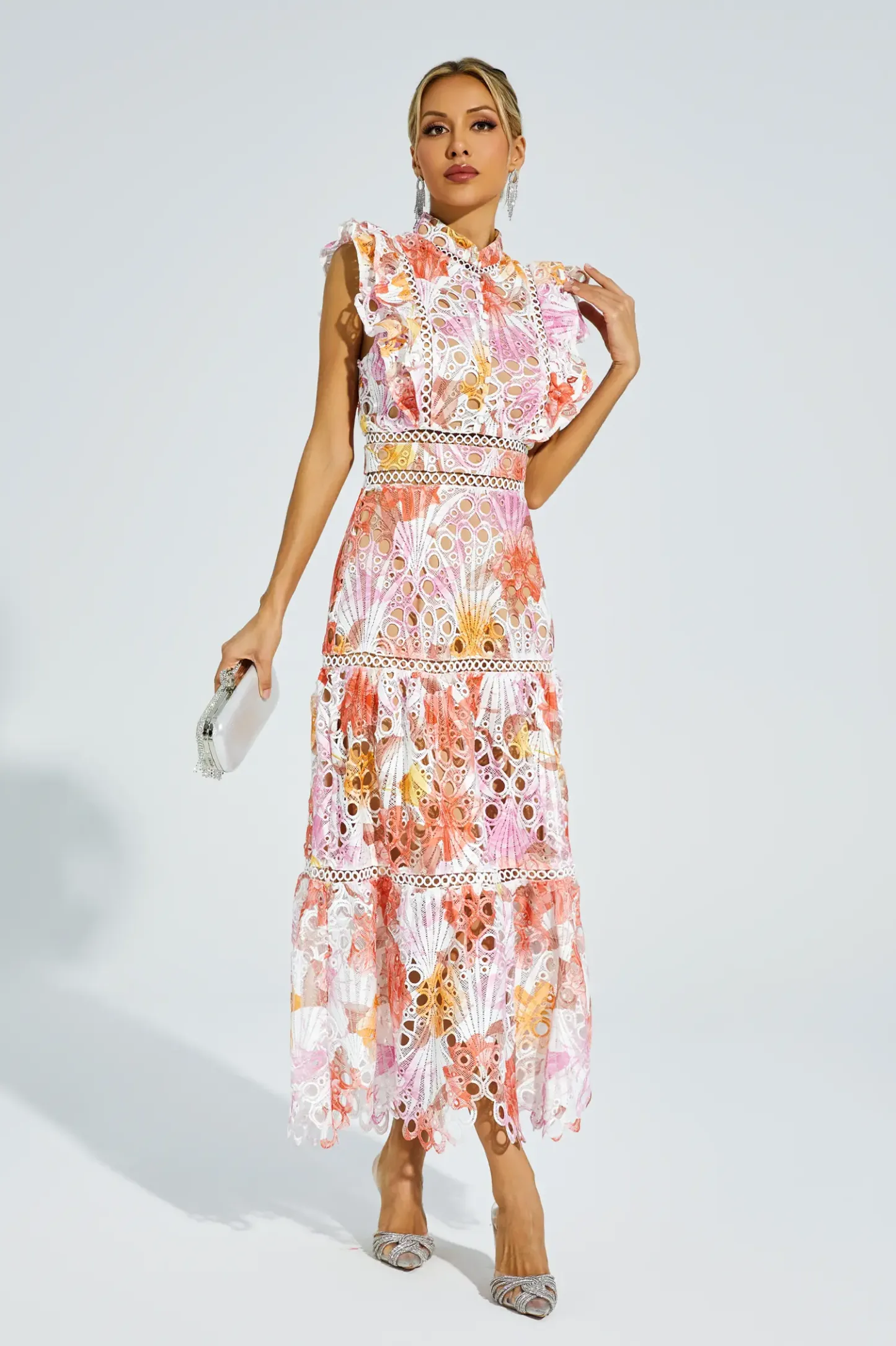 Juliana Orange Hollow Sleeveless Midi Dress