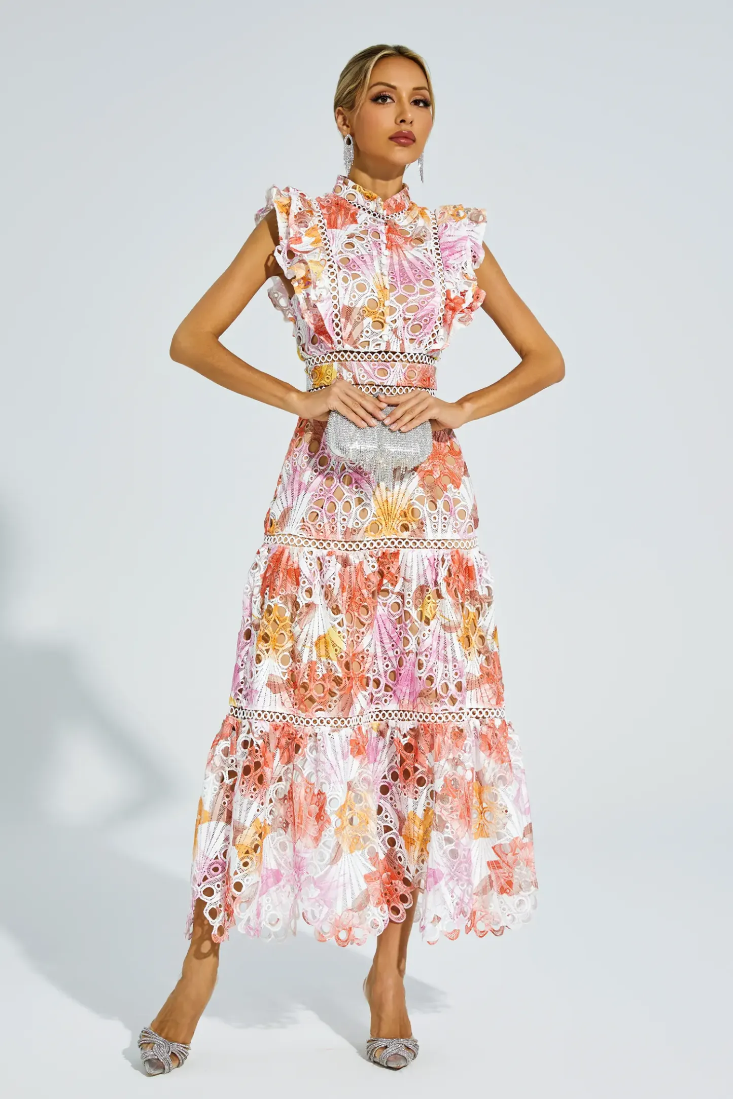 Juliana Orange Hollow Sleeveless Midi Dress