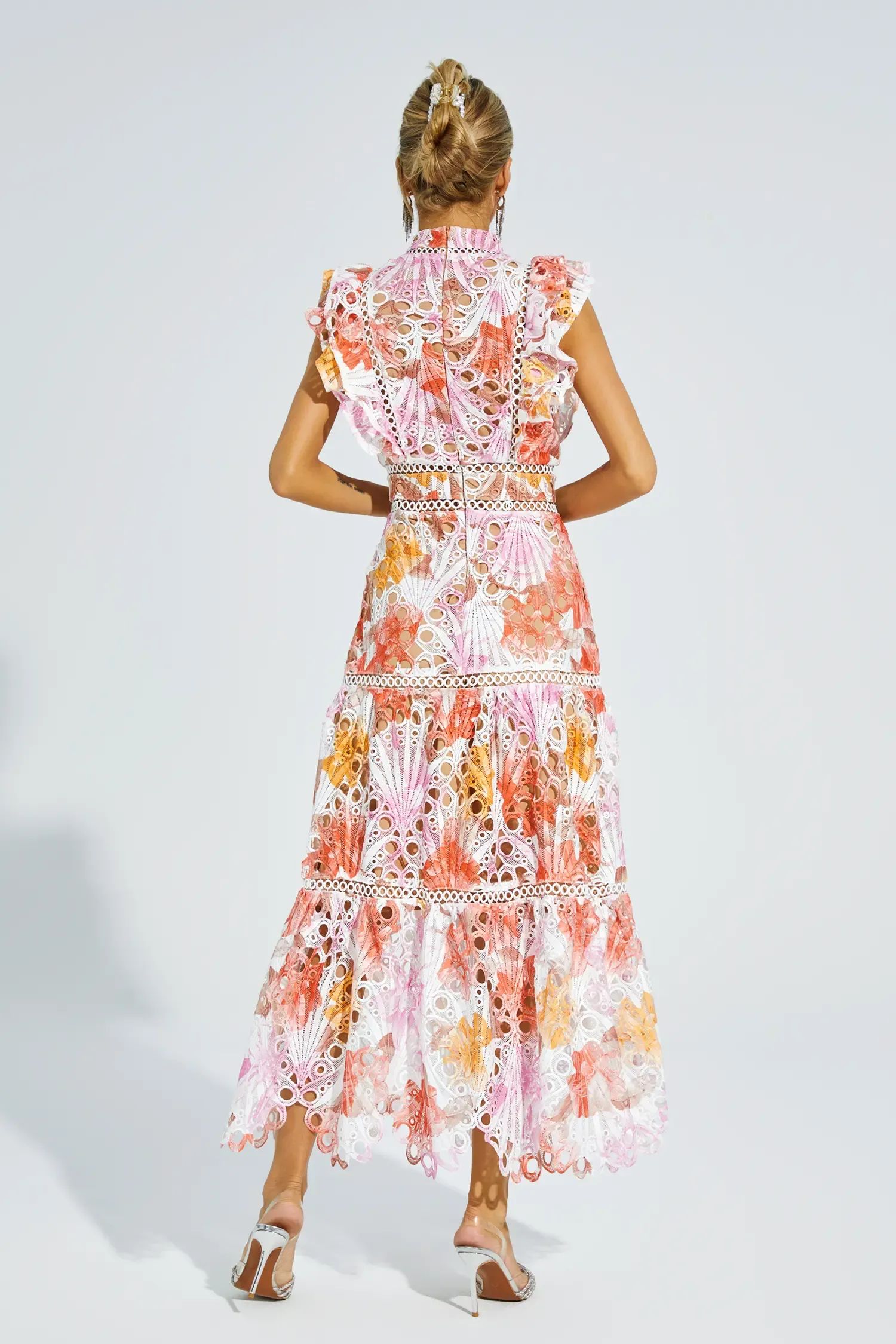 Juliana Orange Hollow Sleeveless Midi Dress