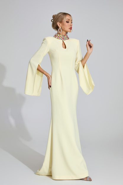 Sabrina Light Yellow Diamond Maxi Dress