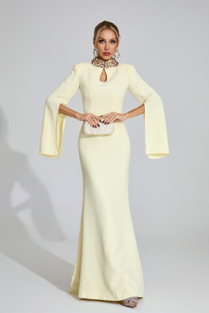 Sabrina Light Yellow Diamond Maxi Dress