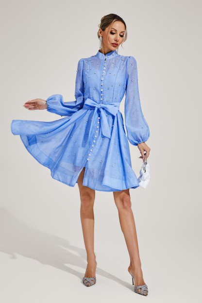 Ella Blue Diamond Embellished Mini Dress