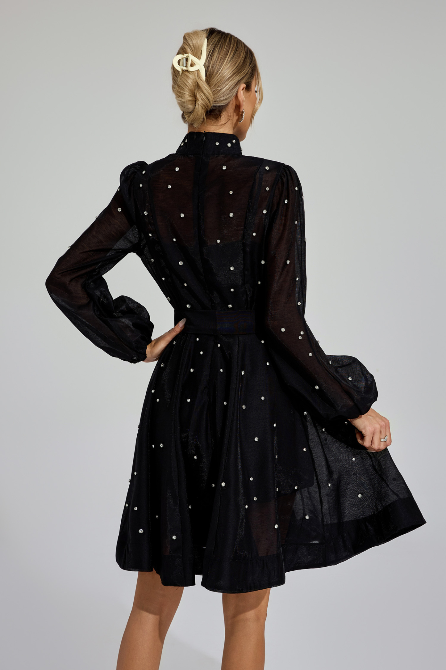 Ella Black Diamond Embellished Mini Dress