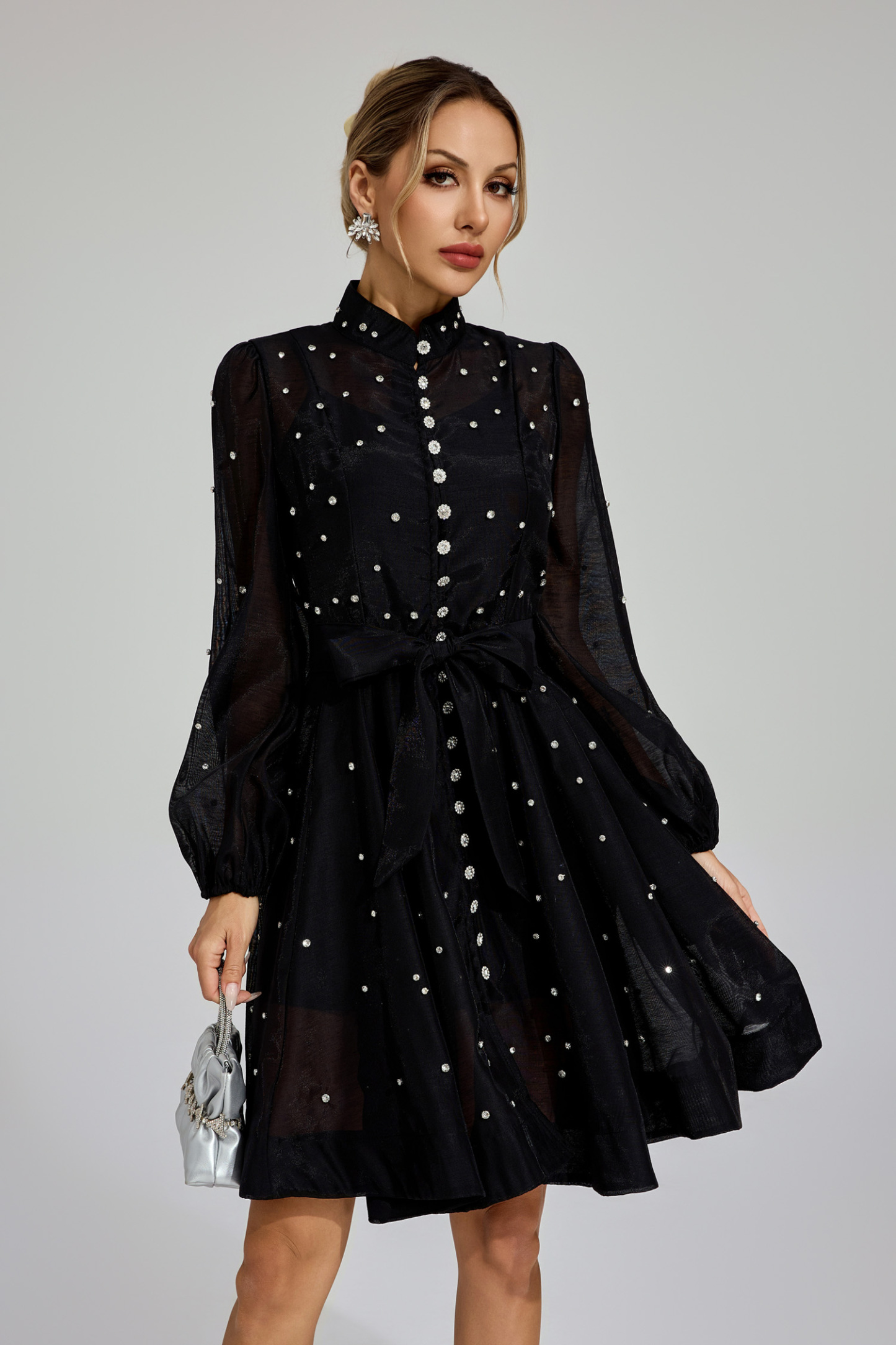 Ella Black Diamond Embellished Mini Dress