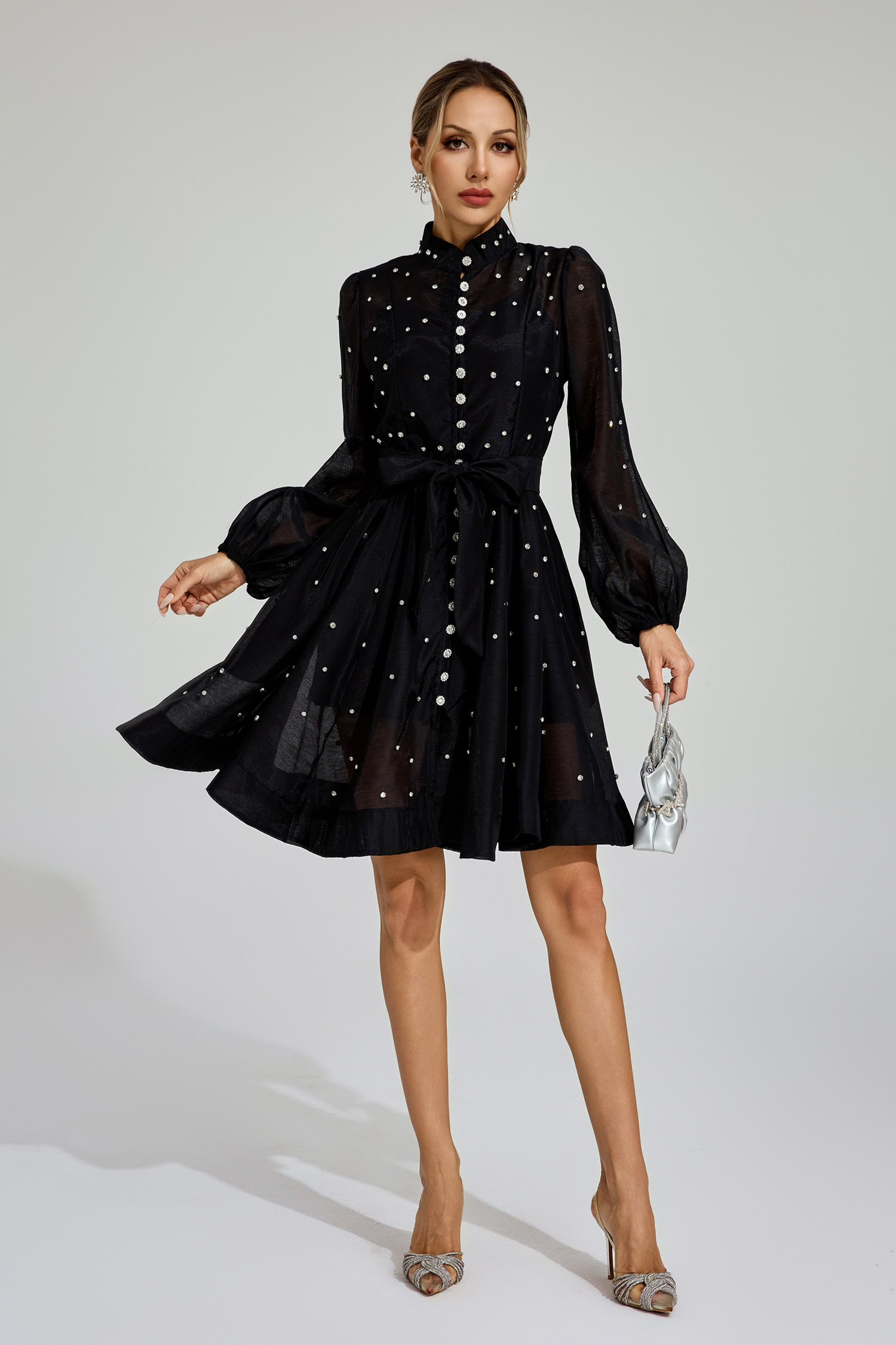 Ella Black Diamond Embellished Mini Dress