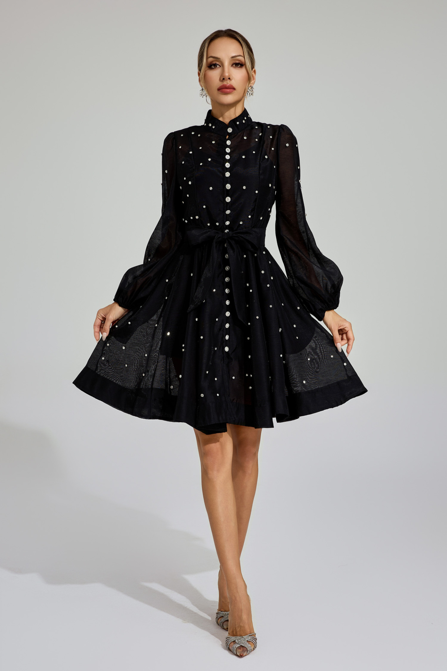 Ella Black Diamond Embellished Mini Dress