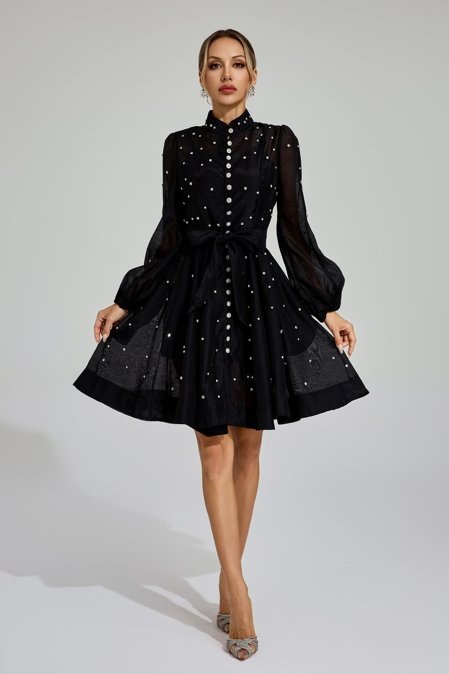 Ella Black Diamond Embellished Mini Dress