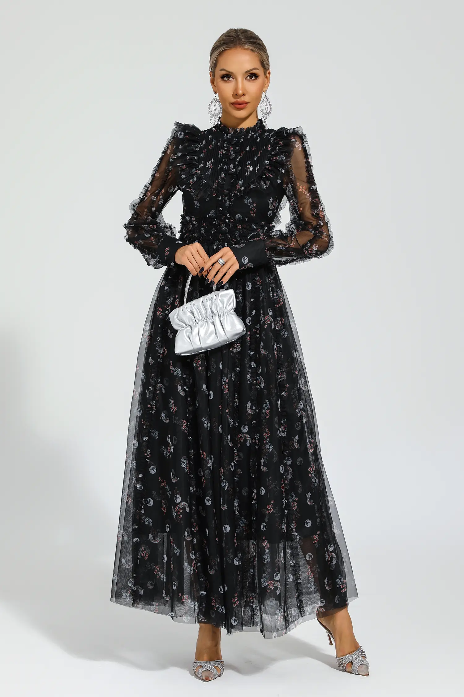 Jillian Black Floral Long Sleeve Dress