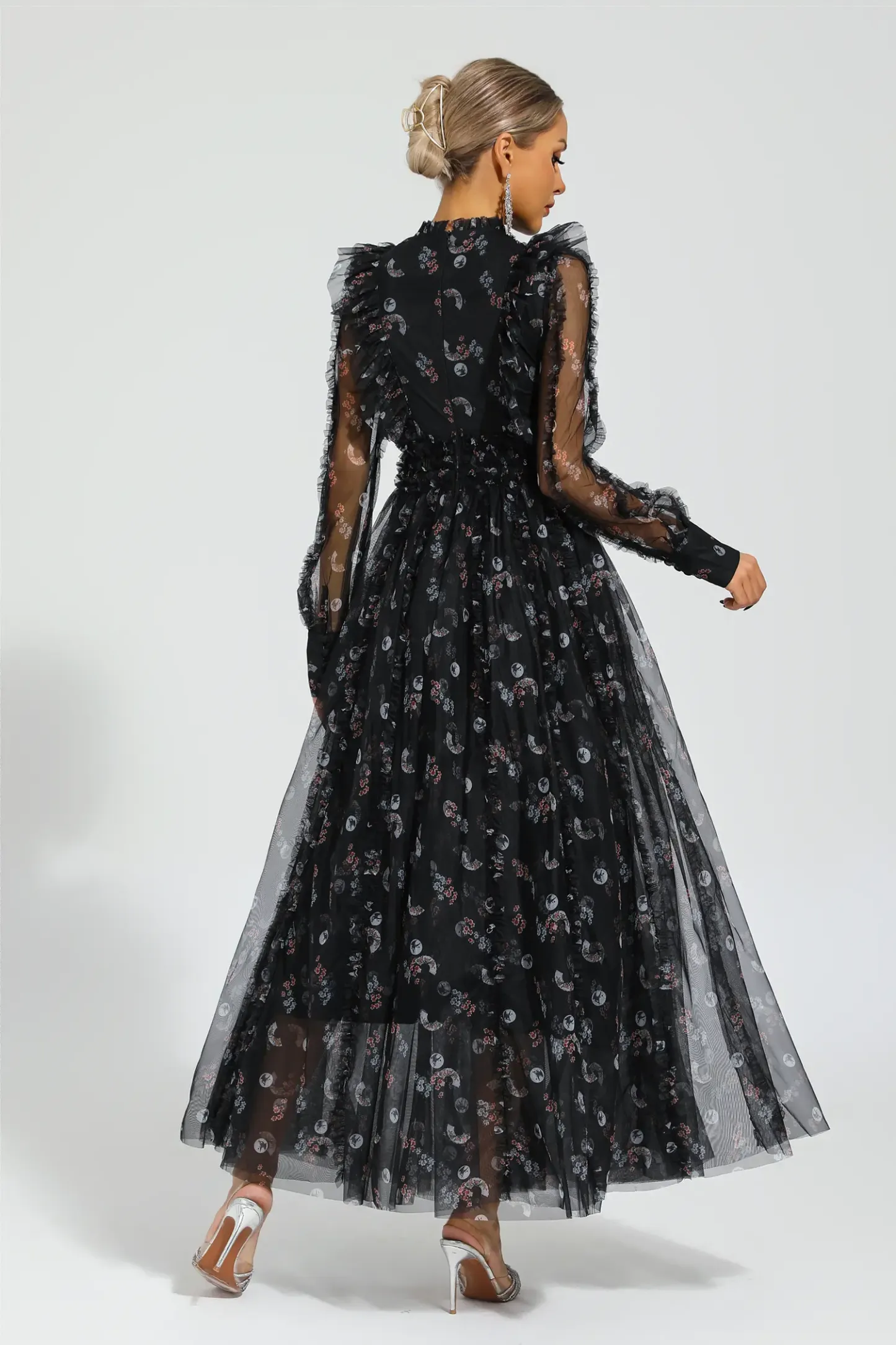 Jillian Black Floral Long Sleeve Dress