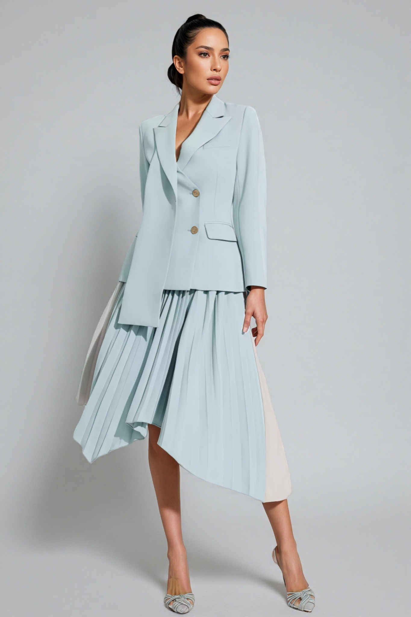 Isadora Gray Ruched Blazer Set