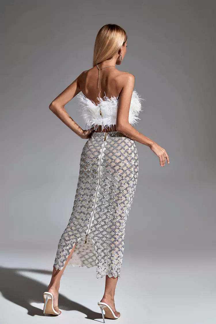 Janet White Feather Sequin Bandage Set