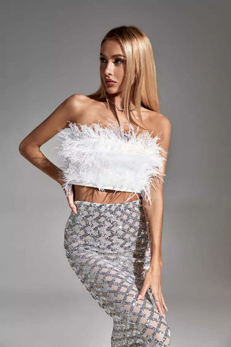 Janet White Feather Sequin Bandage Set