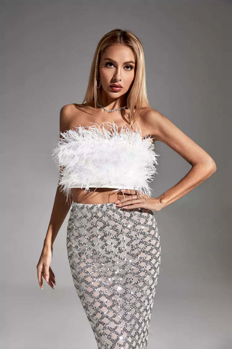 Janet White Feather Sequin Bandage Set