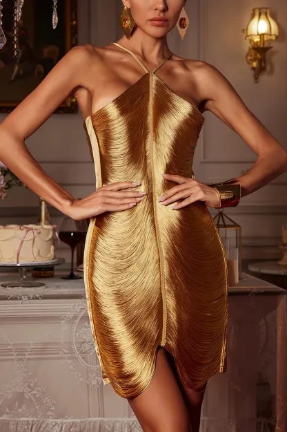 Sofia Halterneck Fringe Mini Dress