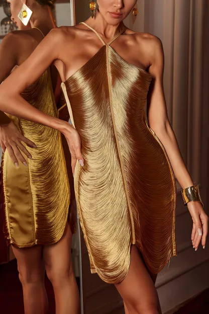 Sofia Halterneck Fringe Mini Dress