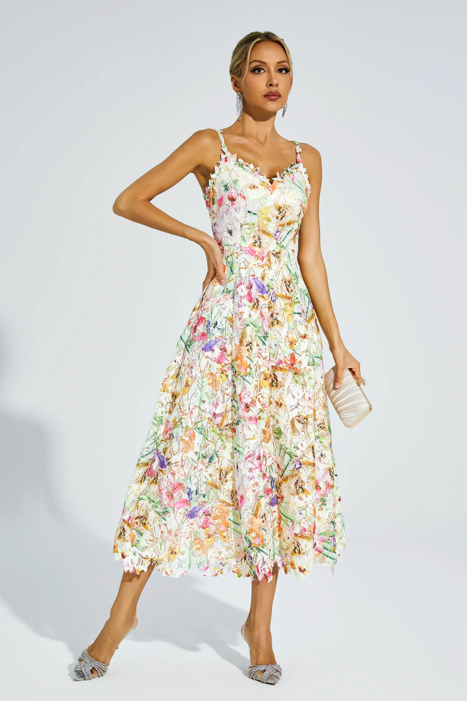 Kathy Floral Embroider Midi Dress