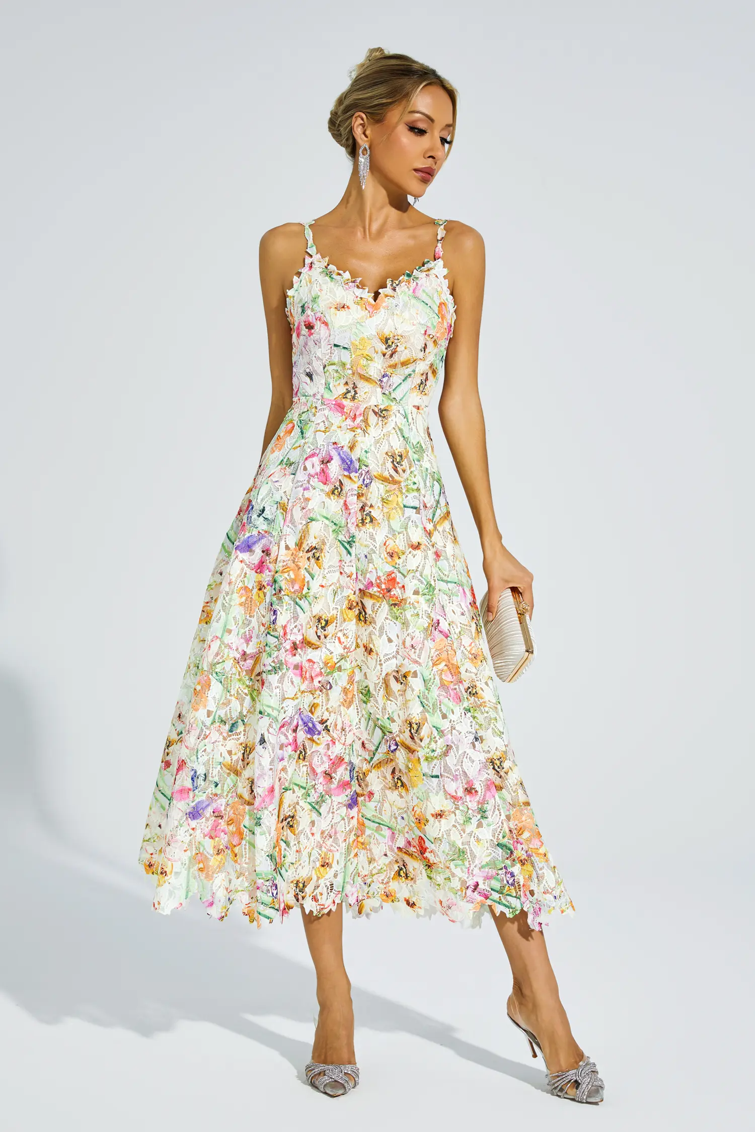Kathy Floral Embroider Midi Dress