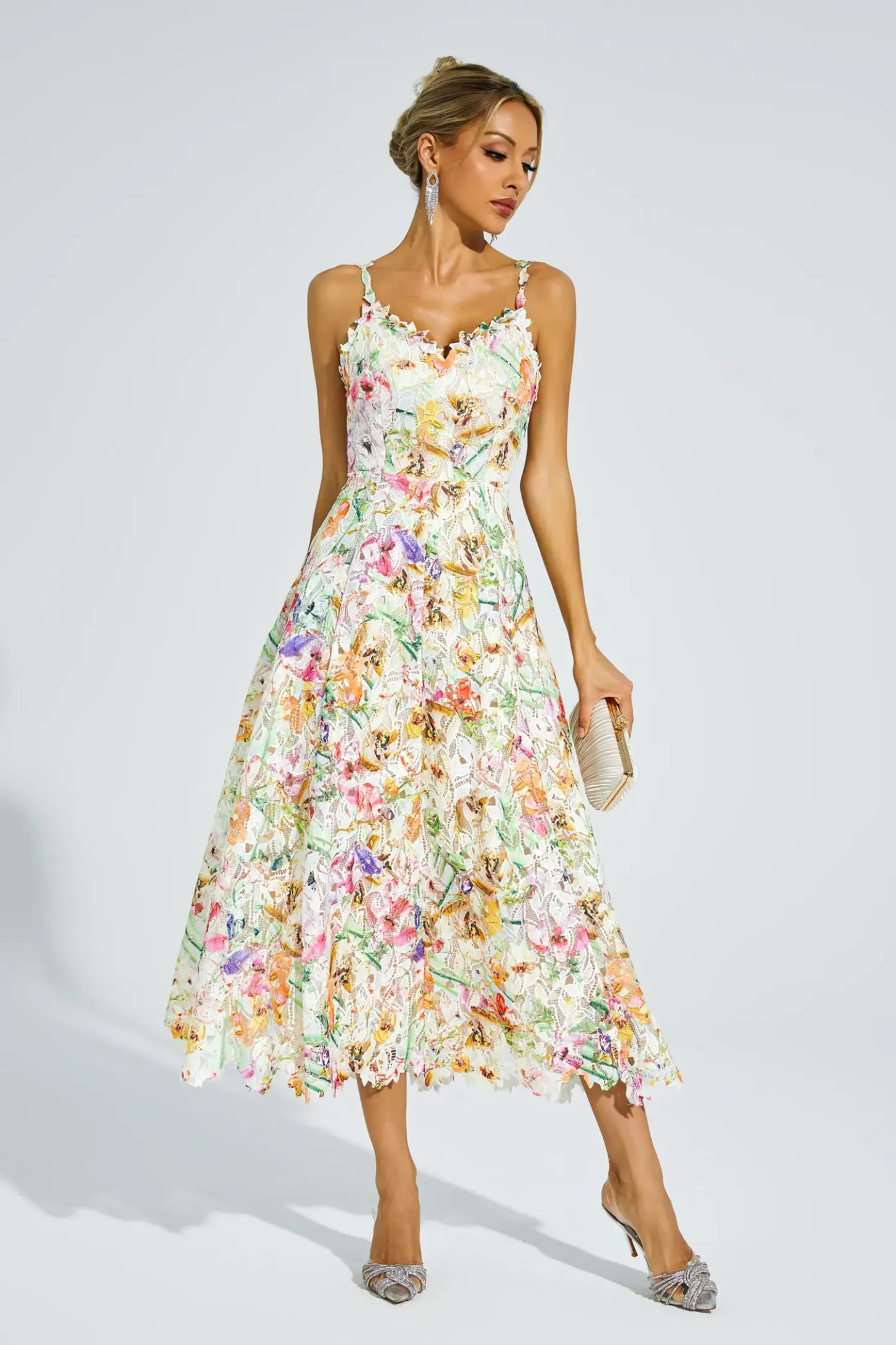 Kathy Floral Embroider Midi Dress