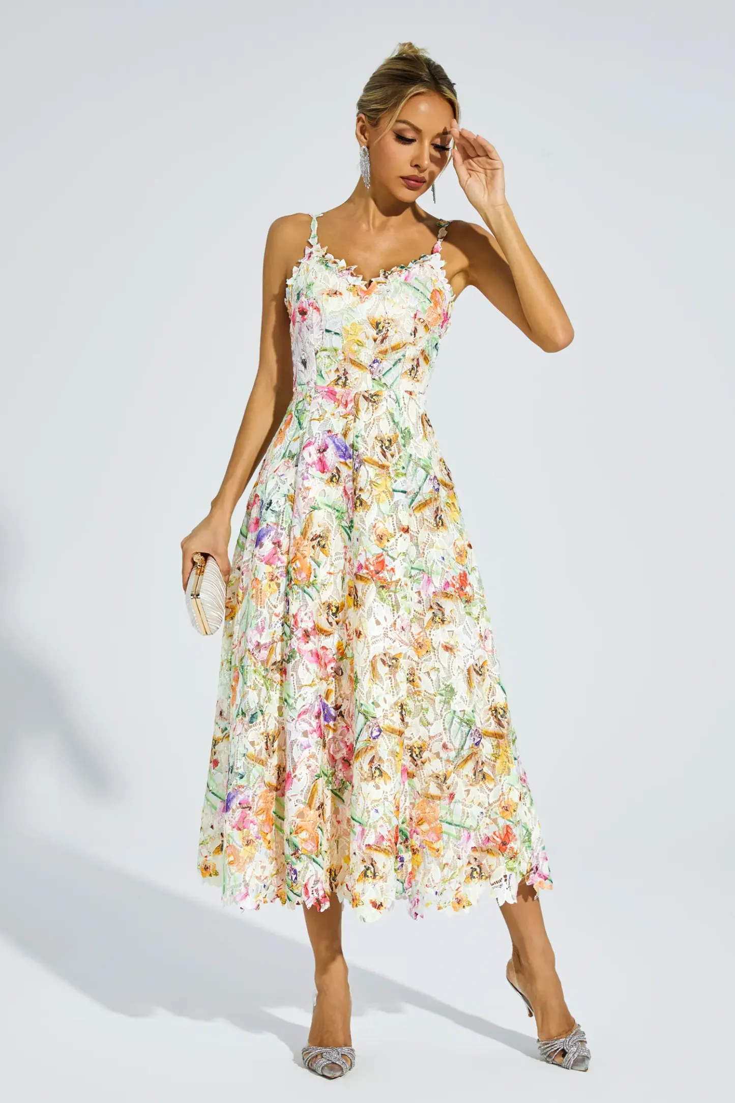 Kathy Floral Embroider Midi Dress