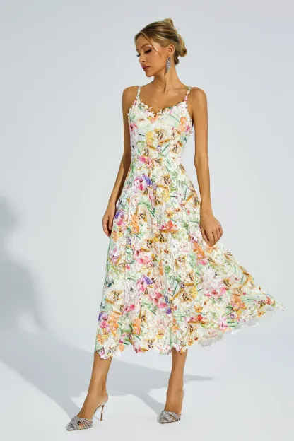 Kathy Floral Embroider Midi Dress