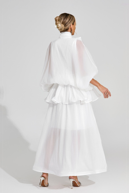 Zelda White Sheer Bow Dress