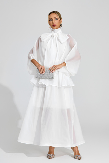 Zelda White Sheer Bow Dress