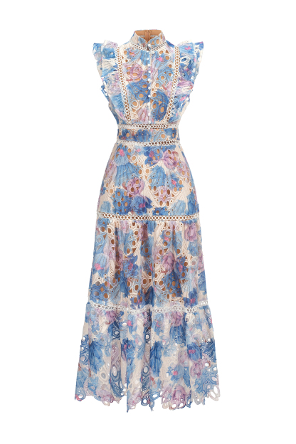 Frida Sleeveless Printed Printed Lace Maxi Dress