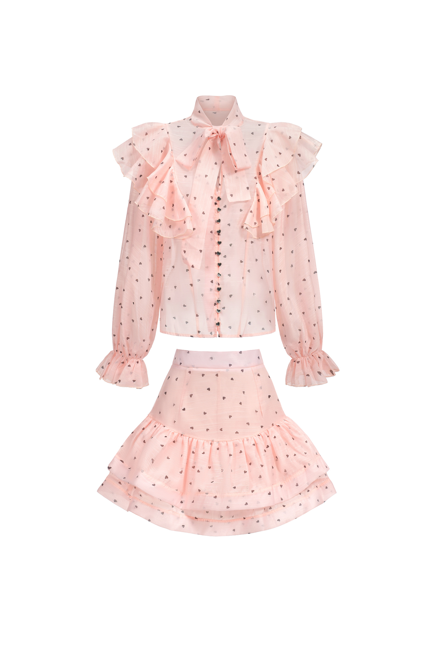 Evonne Rufflede Dot Printed Bowknot Top And Skirt Two-Piece Set