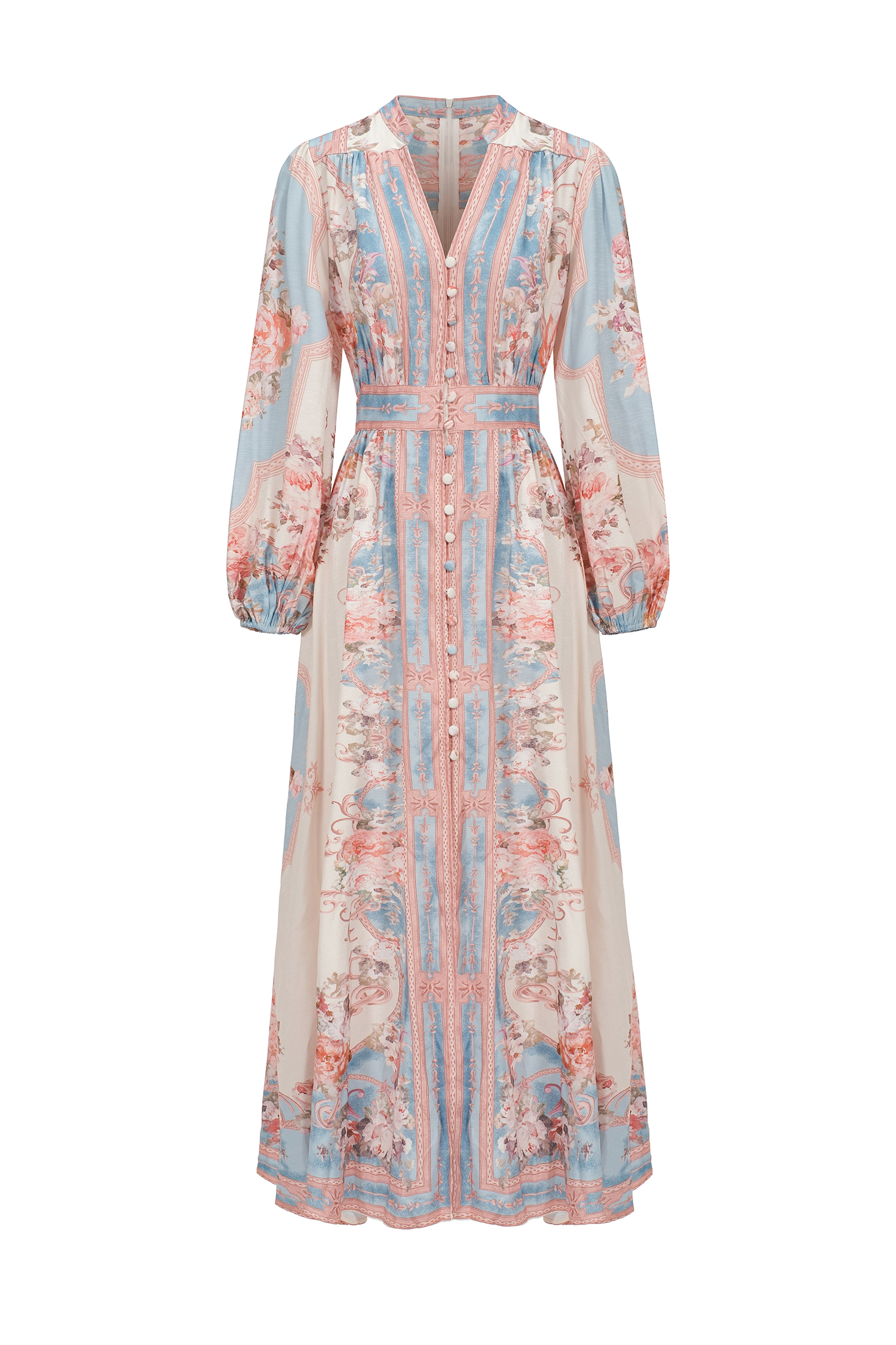 Marina Long Sleeve Floral Printed Maxi Dress