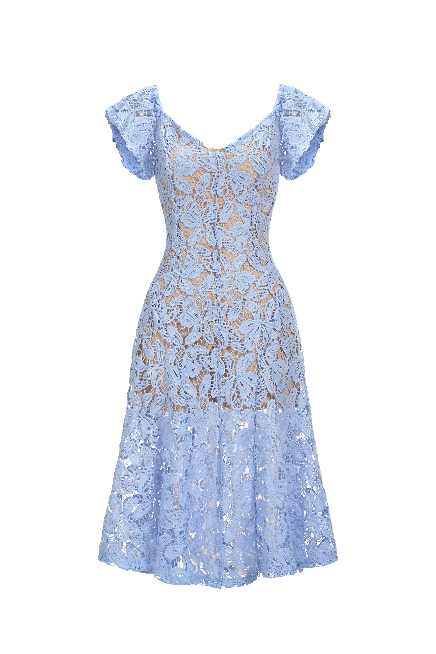 Mavis Short Sleeves Lace Midi Dress