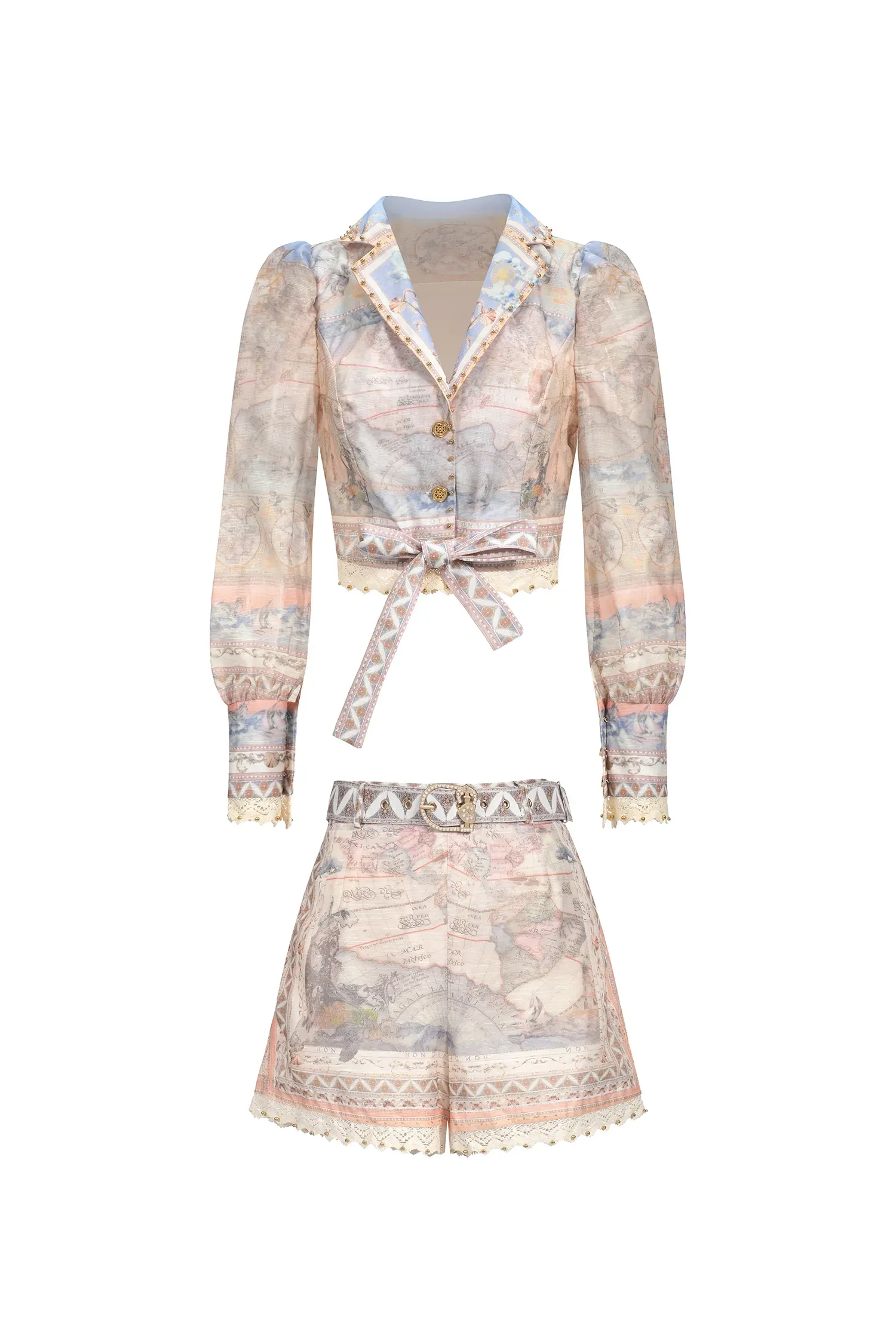 Frances V-Neck Long Sleeve Printed Top And Shorts Two-Piece Set