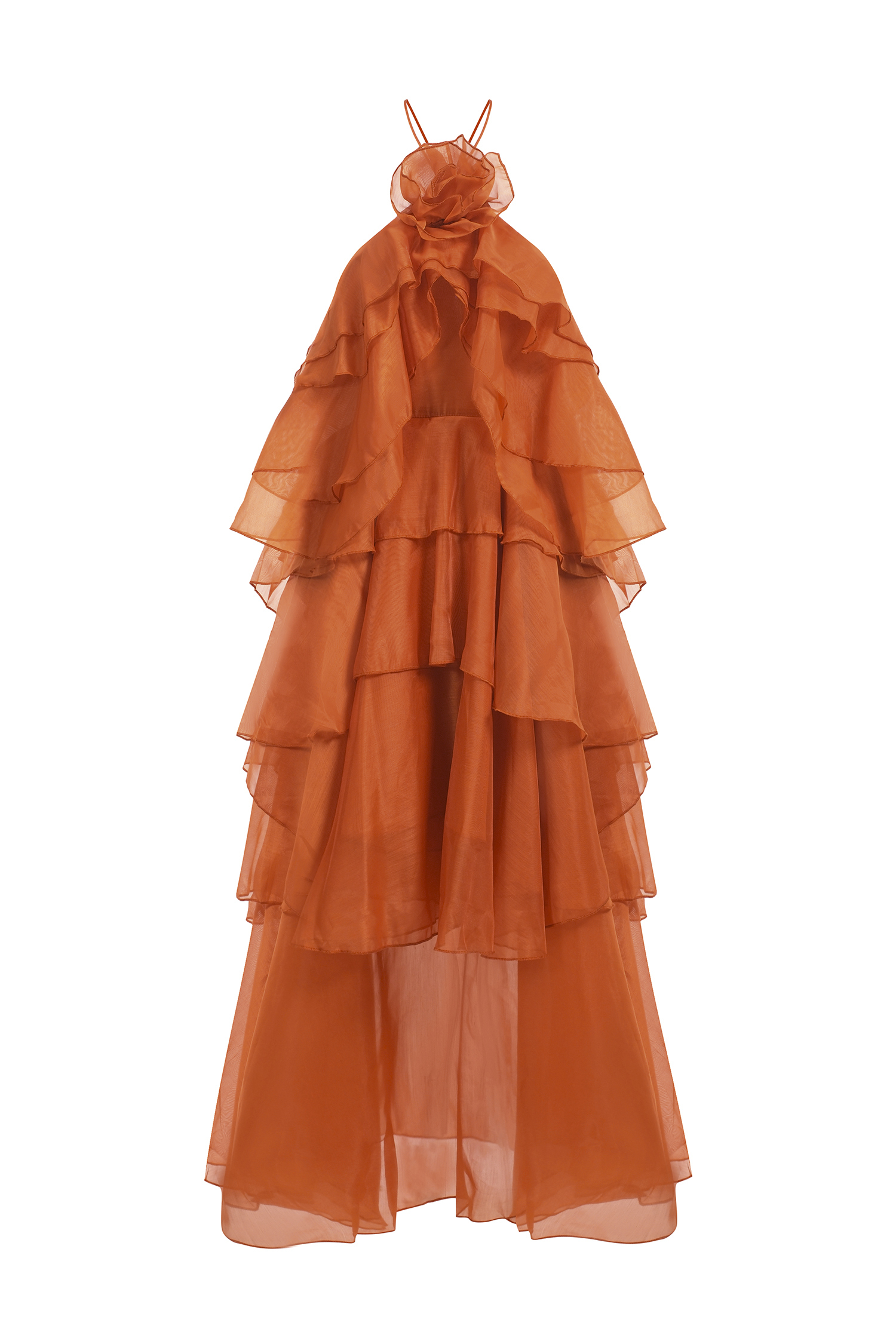 Elvira Sleeveless Flower Layered Folds Maxi Dress