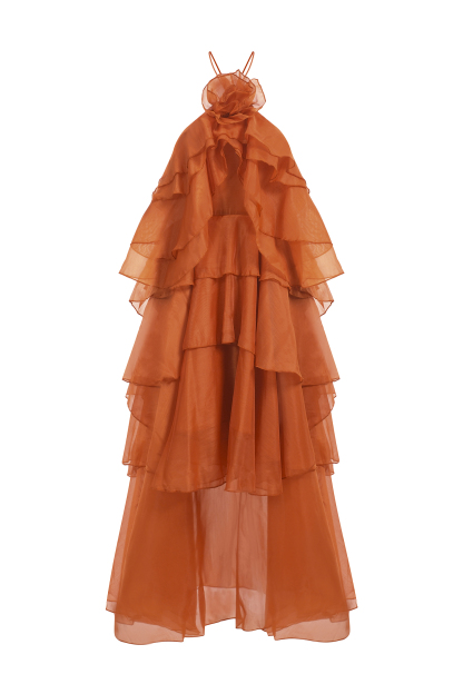 Elvira Sleeveless Flower Layered Folds Maxi Dress