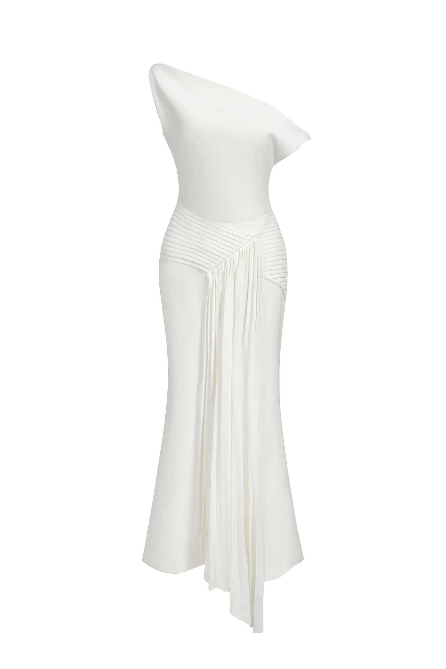 Kassidy Oblique Shoulder Sleeveless Folds Midi Dress